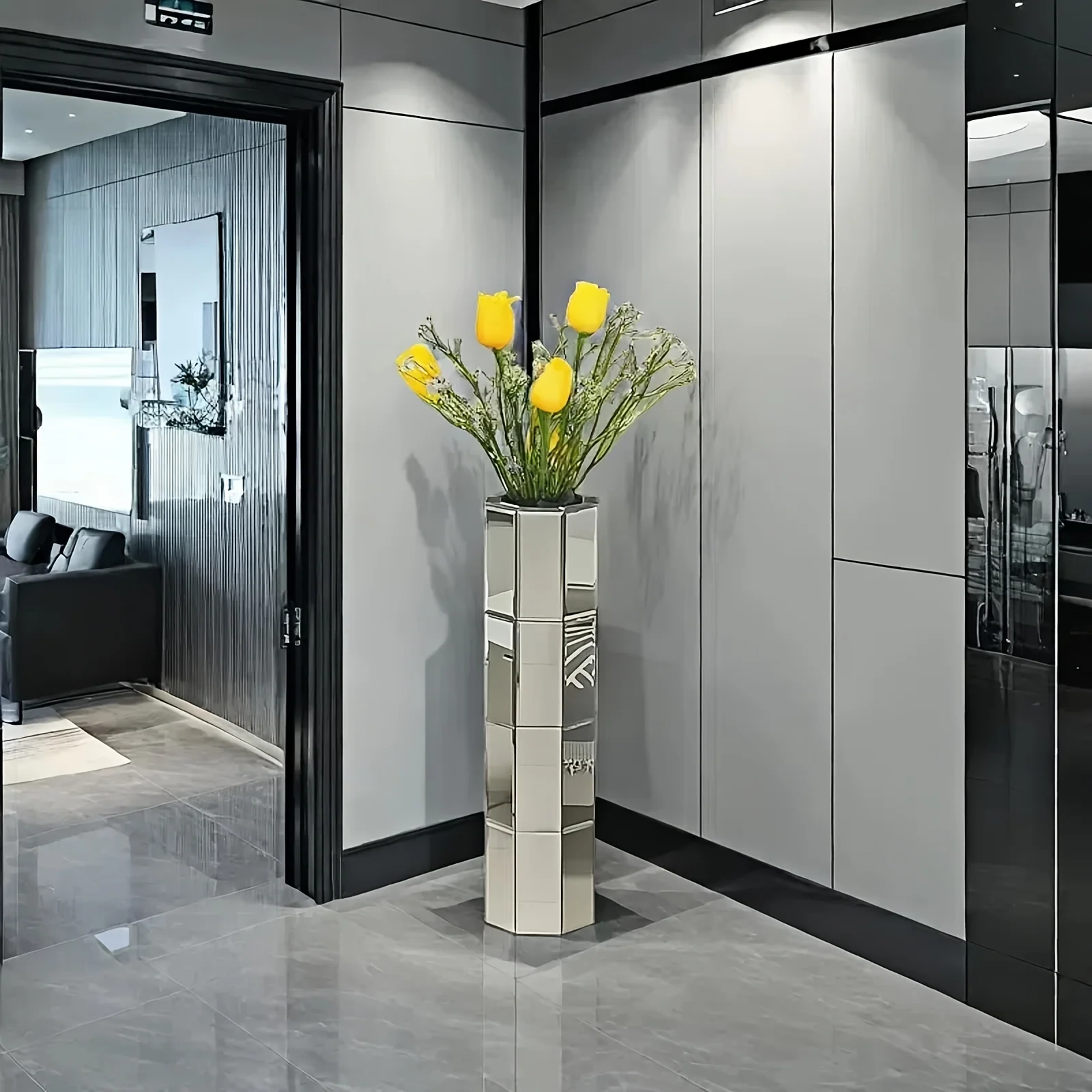 28 inch tall mirrored glass floor vase for home decoration