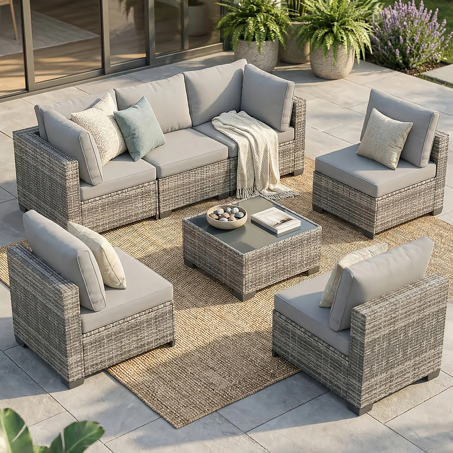 All-weather outdoor sectional sofa set with coffee table