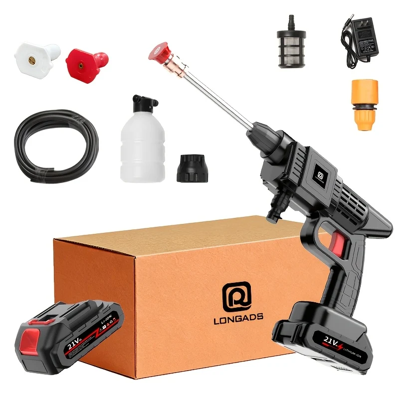 Cordless high-pressure cleaning machine with stainless steel foam nozzle