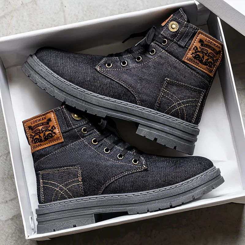 Men's Vintage Chunky Lug Sole Combat Ankle Boots – Lace‑Up Platform Short Booties, Non‑Slip Outdoor Shoes