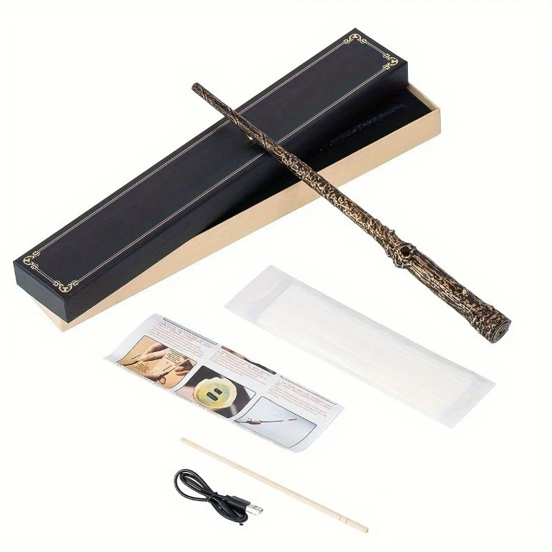 USB-Powered Real Flame Projection Magic Wand with Elegant Black-Gold Design