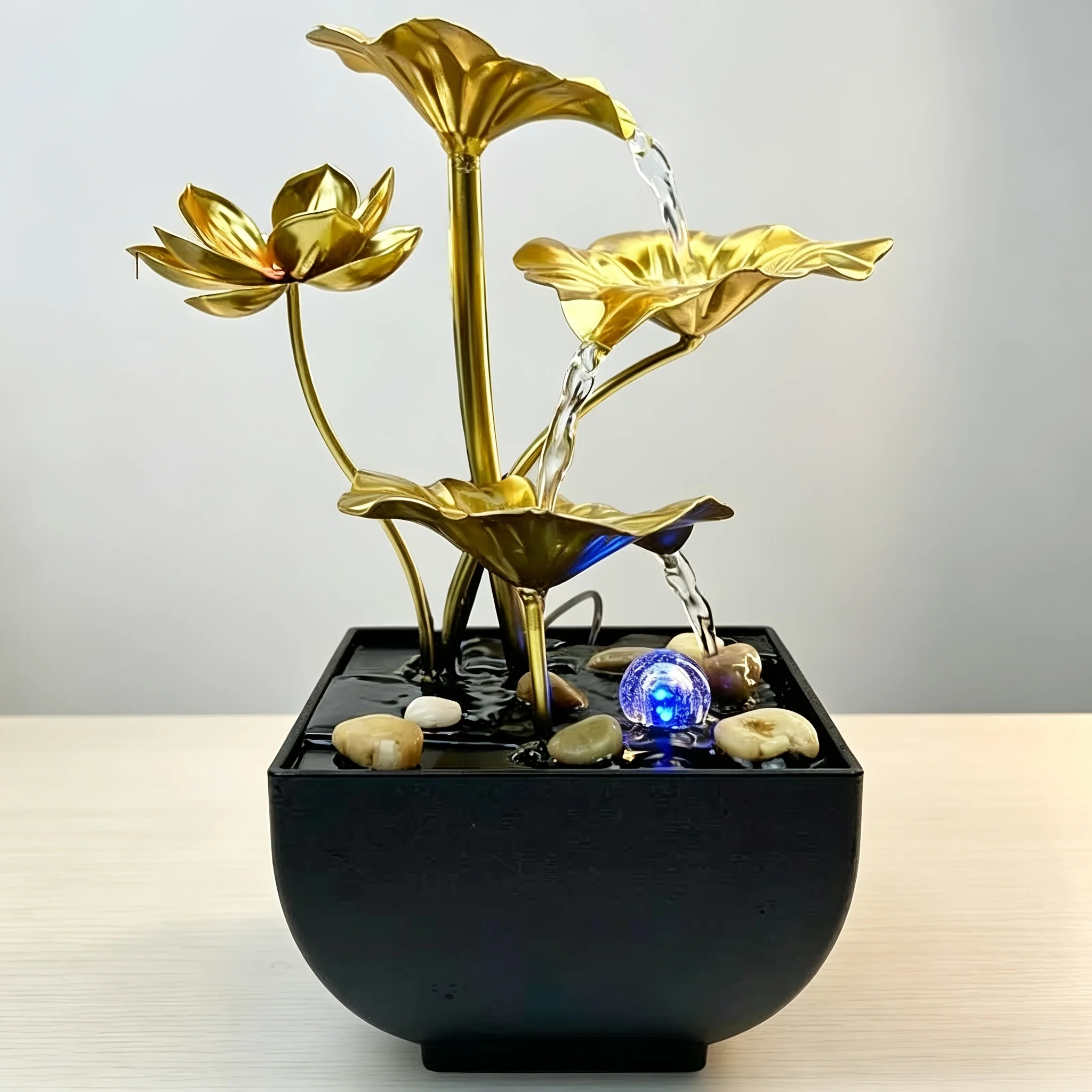USB-powered indoor meditation zen waterfall fountain with LED lights
