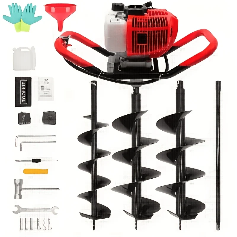 63cc 2-in-1 piling drill with extension rod and drill bits