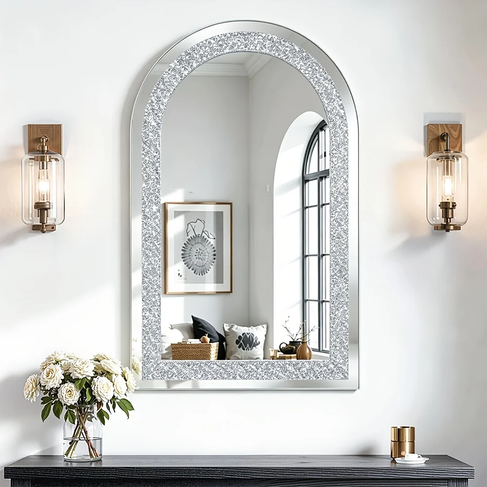 Diamond-filled decorative mirror with frameless silver glass
