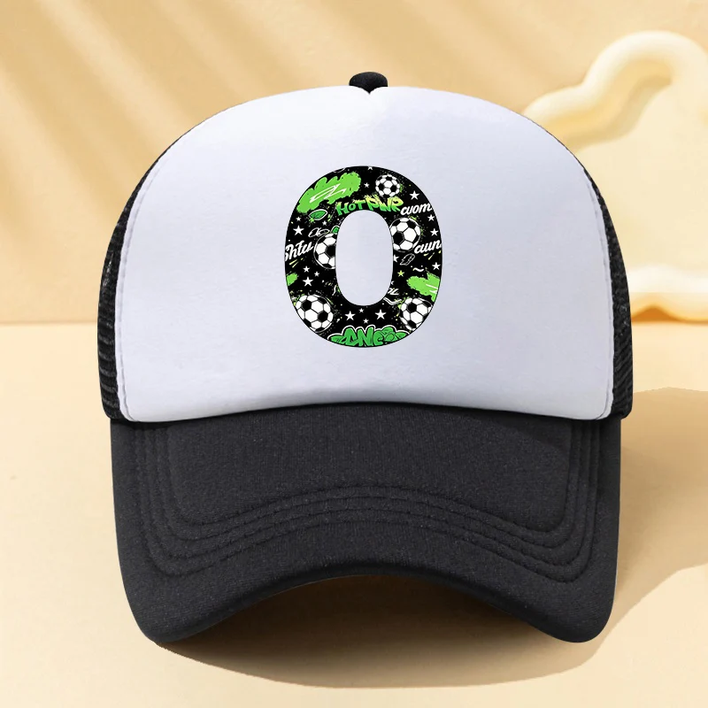 Football letter mesh trucker cap for kids with adjustable fit and initial customization