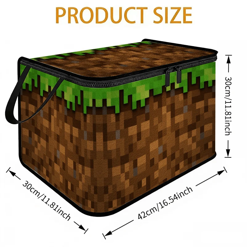 Pixel-print foldable storage box for clothes, bedding and linens
