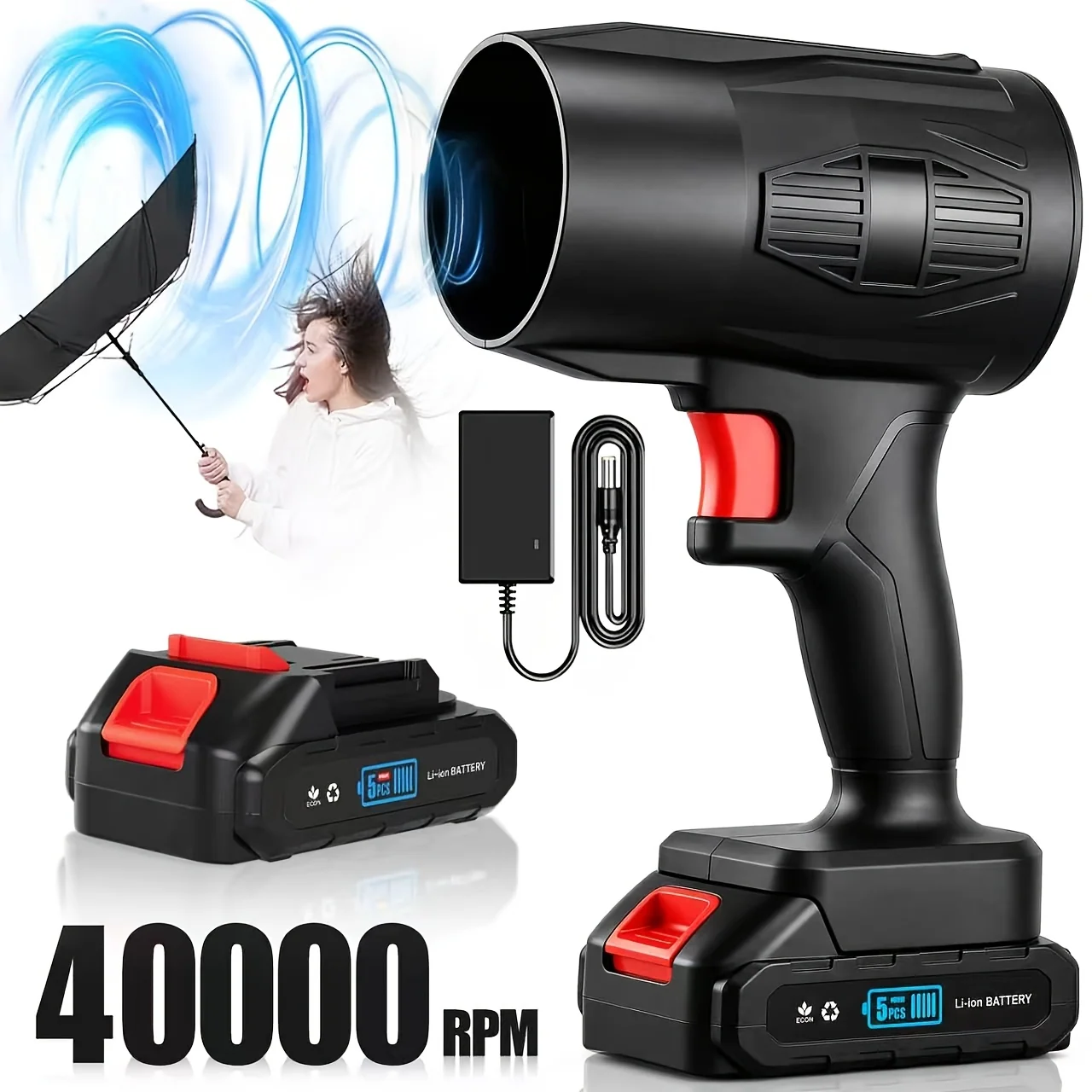 Cordless Handheld Leaf Blower with 40,000 RPM Turbo Fan and 21V Battery