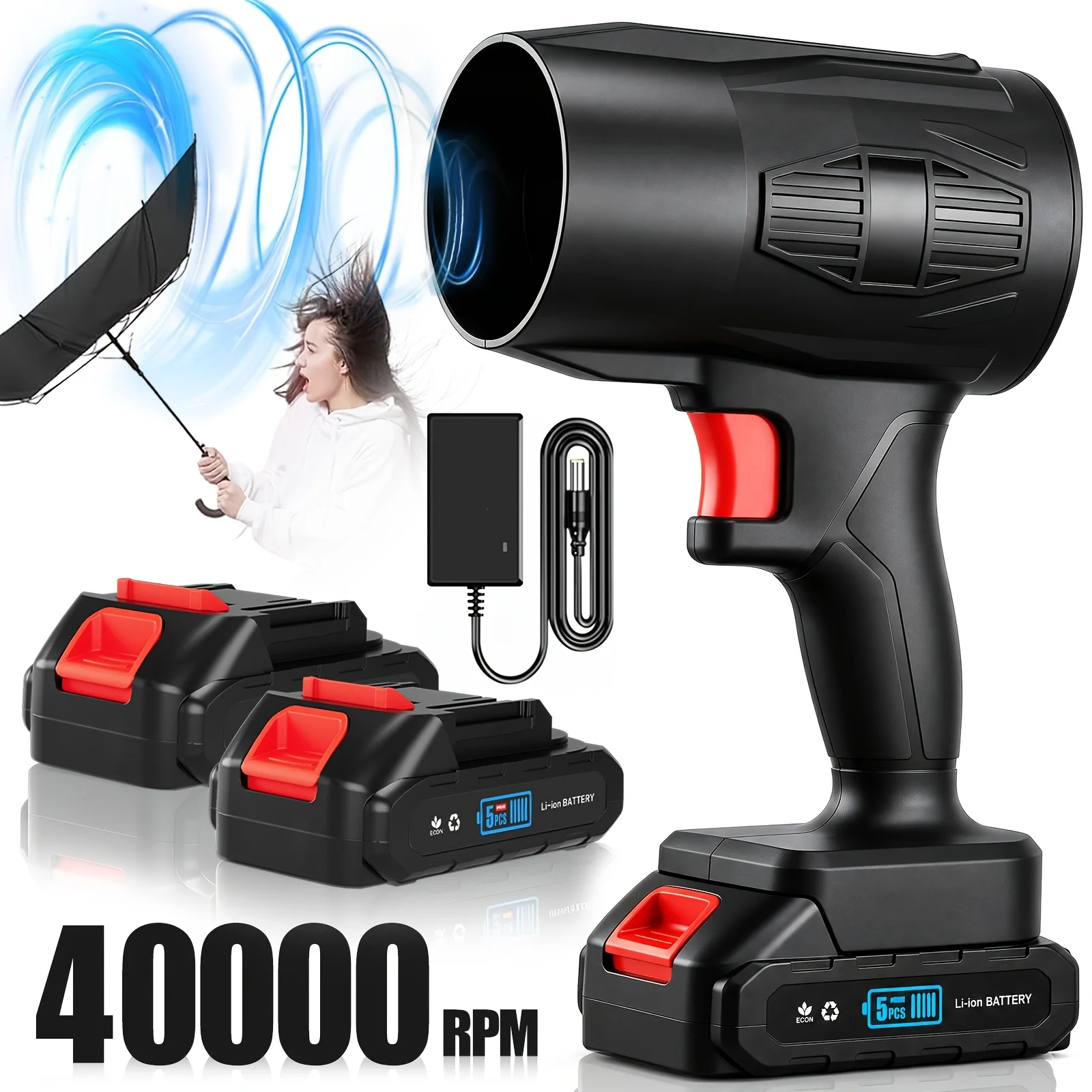 Cordless Handheld Leaf Blower with 40,000 RPM Turbo Fan and 21V Battery