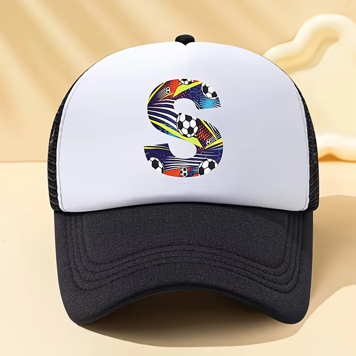 Kids Soccer-Themed Mesh Trucker Cap – A‑Z Alphabet Print
