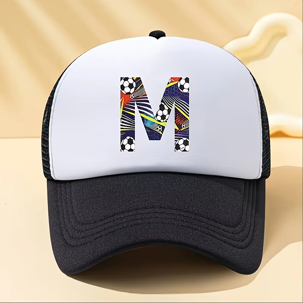 Kids Soccer-Themed Mesh Trucker Cap – A‑Z Alphabet Print