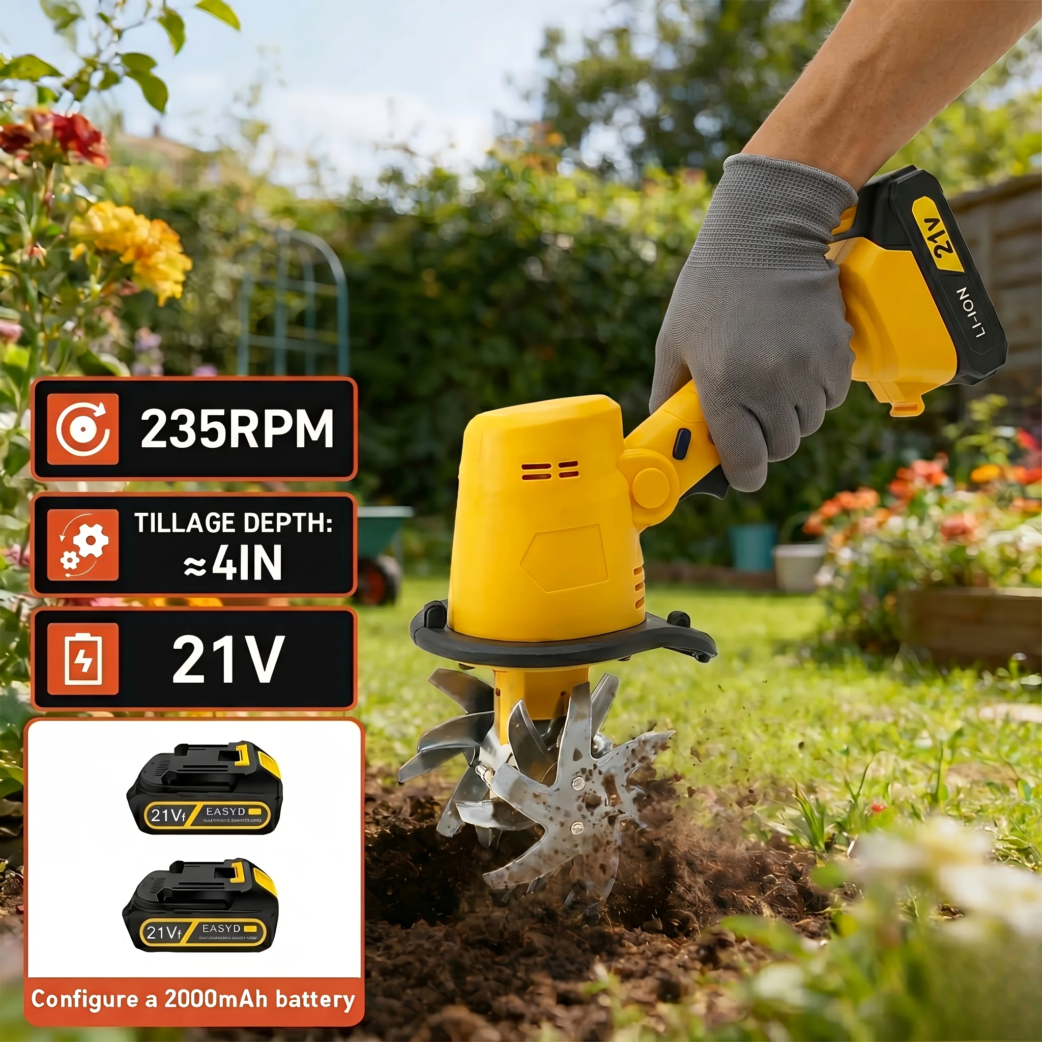 21V Electric Soil Loosening Machine with Integrated Battery