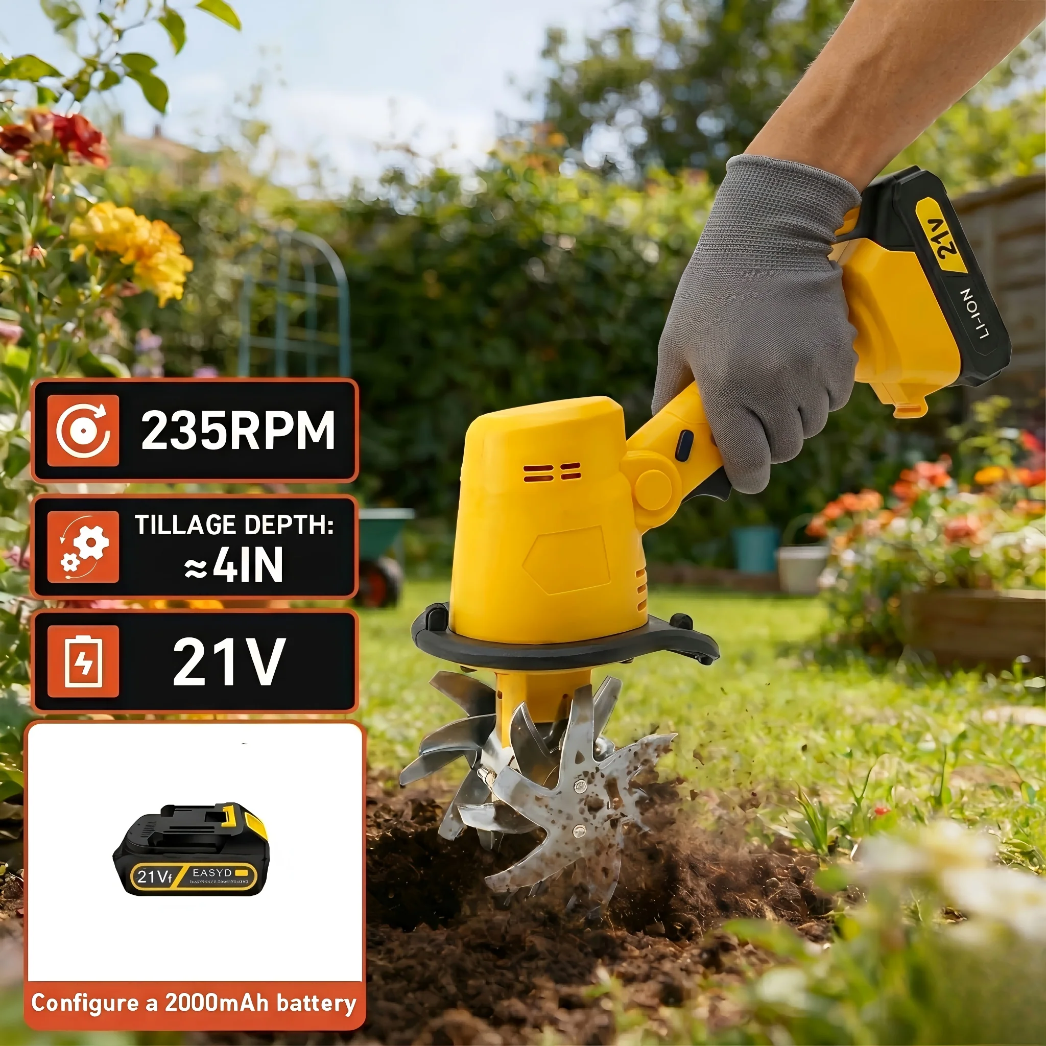 21V Electric Soil Loosening Machine with Integrated Battery
