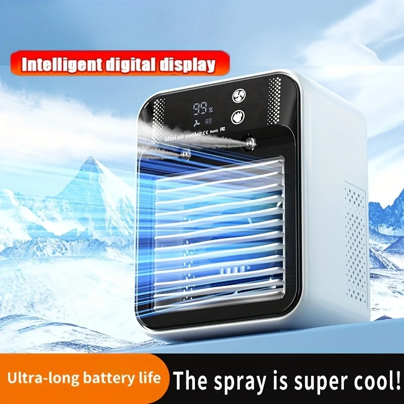 Portable Mini Air Conditioner Fan with USB‑C Rechargeable 6000 mAh Battery, Dual Wind Speeds and Dual Mist Modes