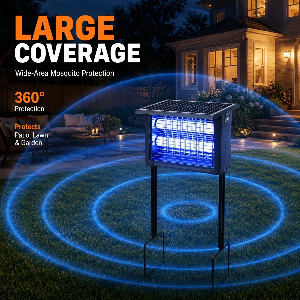 Solar Bug Zapper – IP67 Rated 4800V Electric Mosquito Killer with Solar and USB Charging