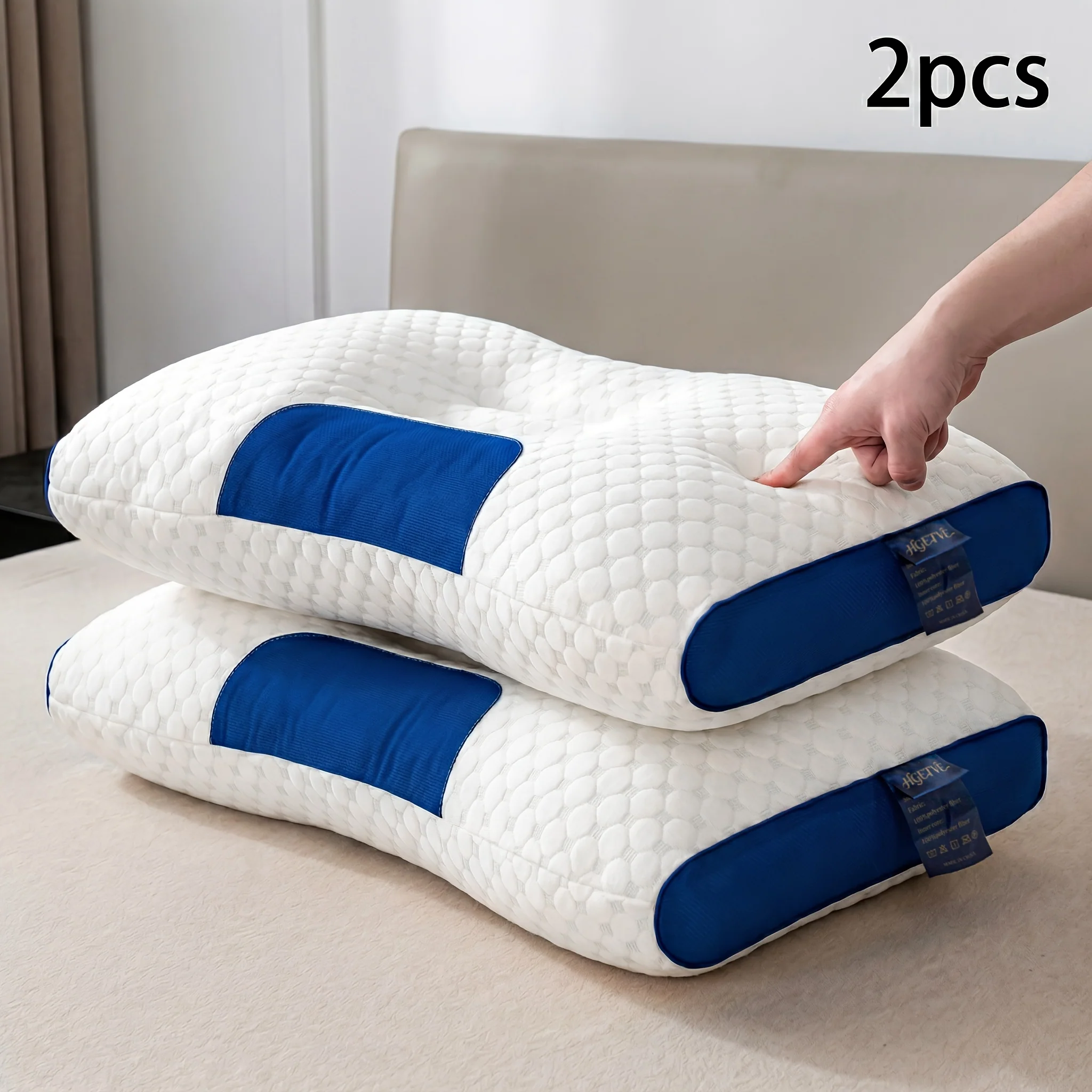 Pair of ergonomic neck pillows with breathable fabric and removable covers