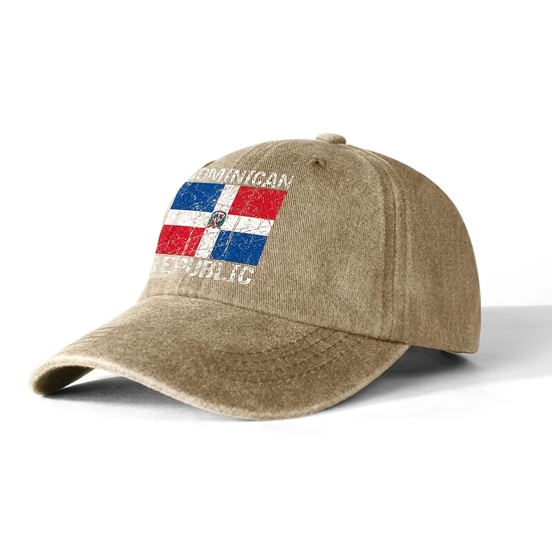 Black baseball cap with distressed Dominican Republic flag print
