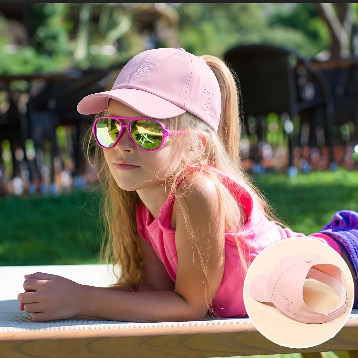 Adjustable Kids Baseball Cap with Heart Embroidery Design