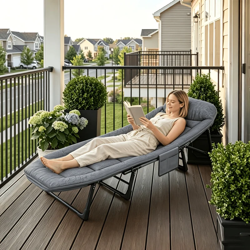 Foldable recliner lounge chair with oversized seat and side pockets
