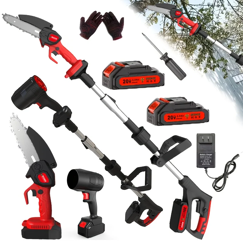 3-in-1 extendable pole tool with chainsaw and leaf blower attachments