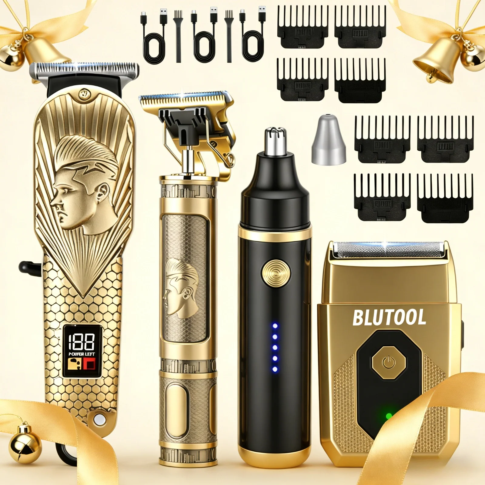 4-in-1 Cordless Rechargeable Grooming Kit for Hair, Beard, and Nose Trimming