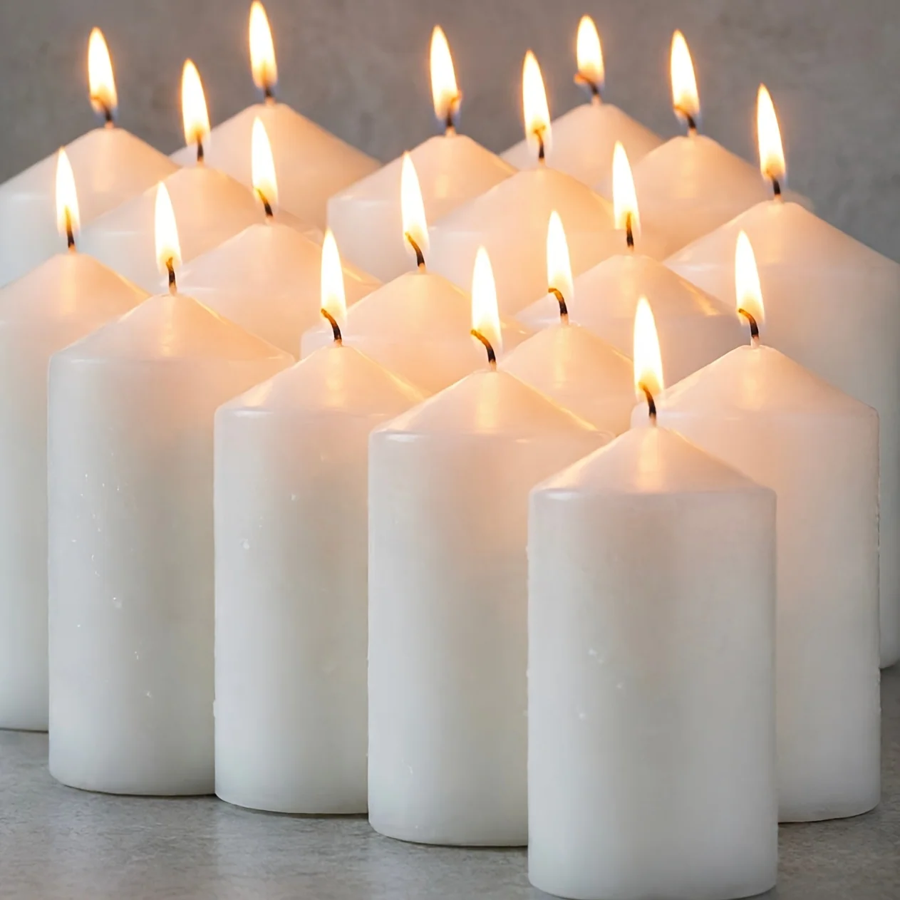 Unscented pillar candles set with 2 in, 4 in, and 6 in heights – 18 count bulk pack