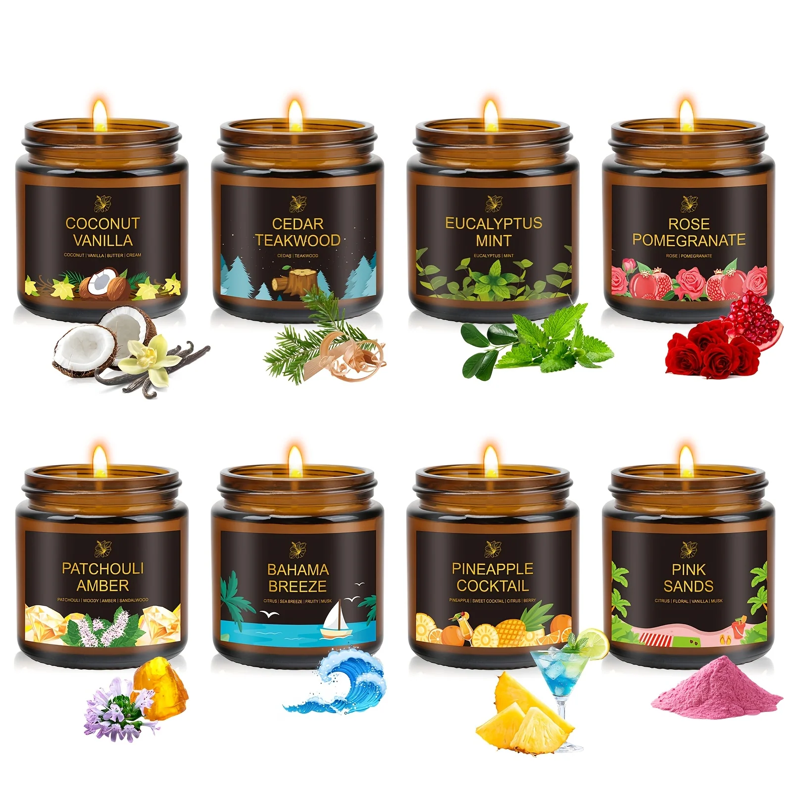 Scented soy wax candles set of 8 in glass jars