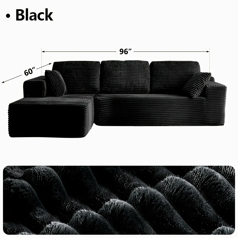 Modular L‑Shape Sectional Sofa with Chaise – Corduroy Fabric, 65" Reclining Chaise, No Assembly Required