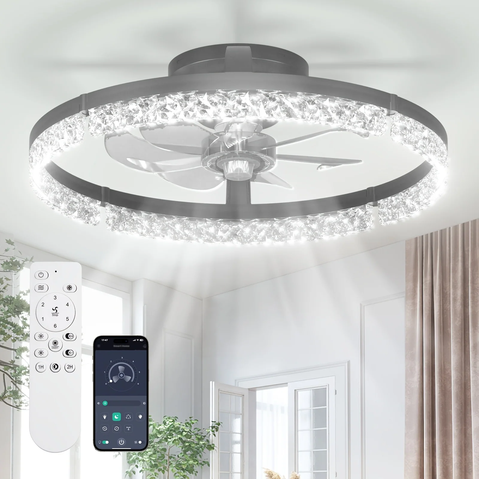 Modern 20-Inch LED Ceiling Fan with Adjustable Light and Reversible Airflow