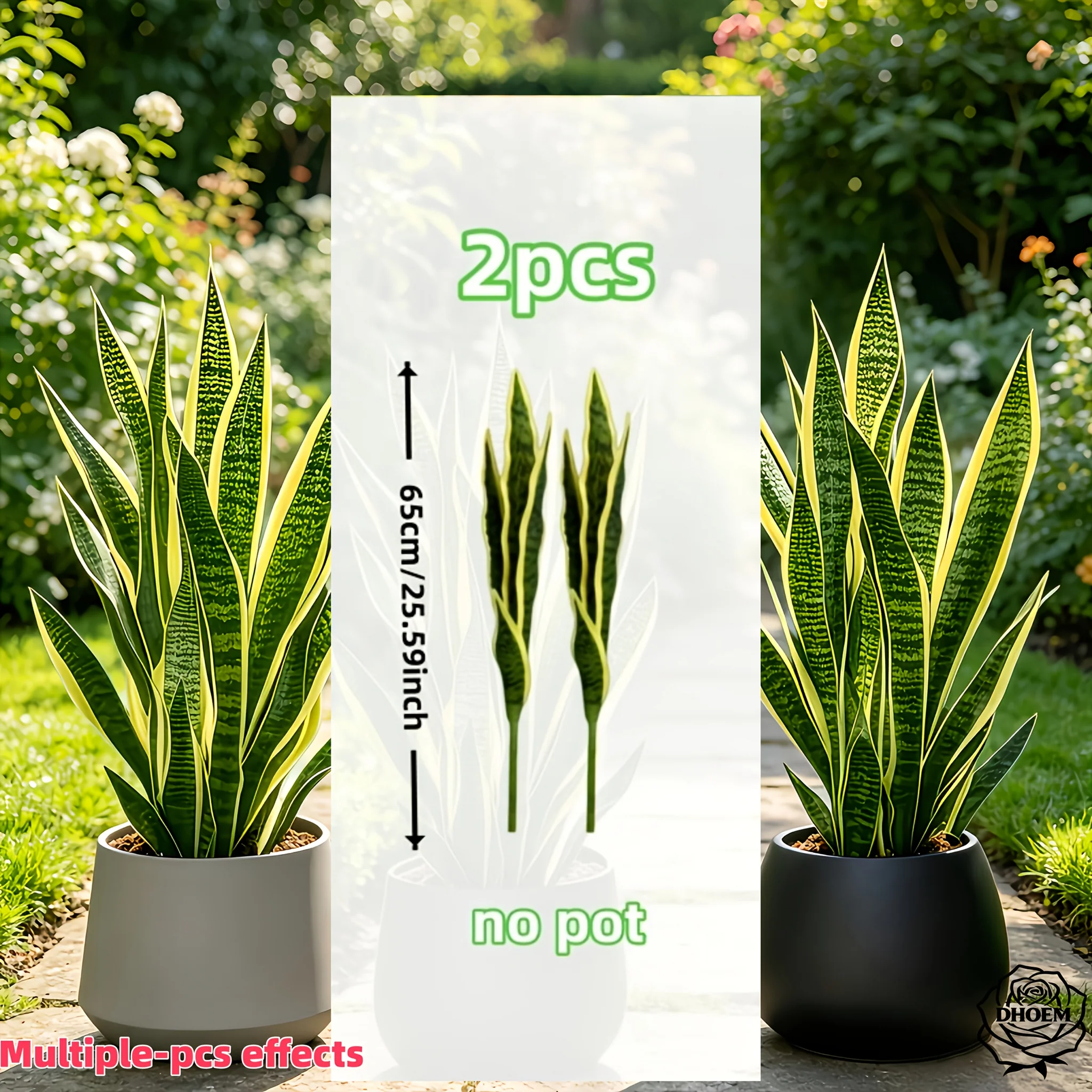 Set of 2 Realistic Artificial Snake Plants 25 Inch Tall Faux Greenery