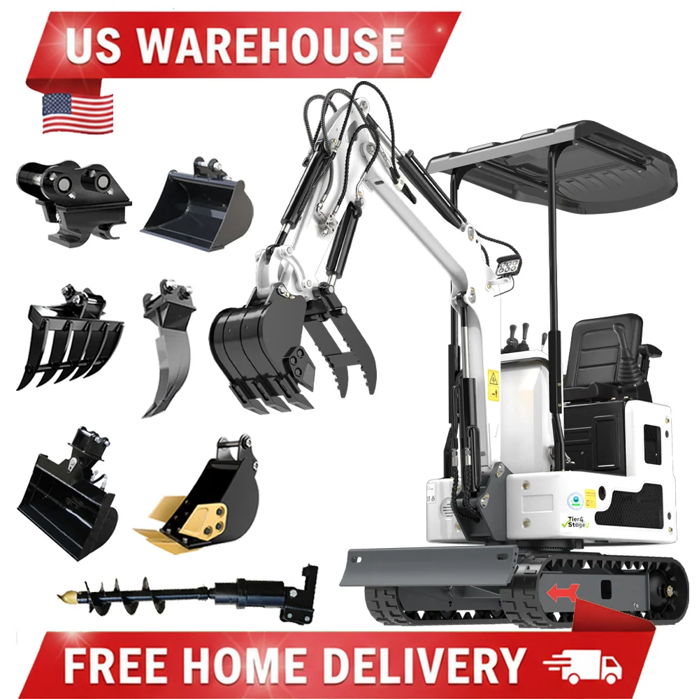 Compact 1-ton mini excavator with 13.5hp engine and adjustable seat