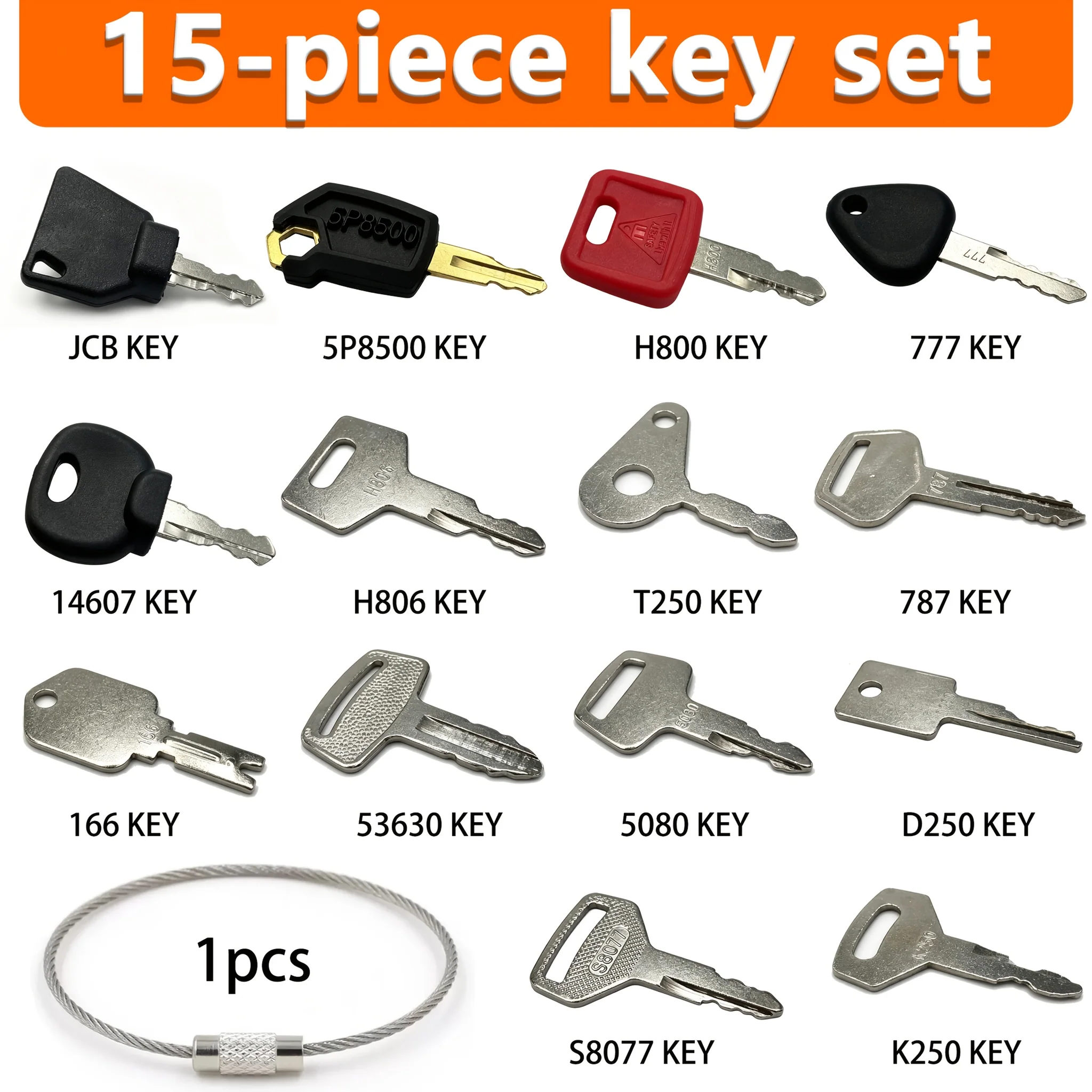 15-piece construction machinery replacement ignition key set