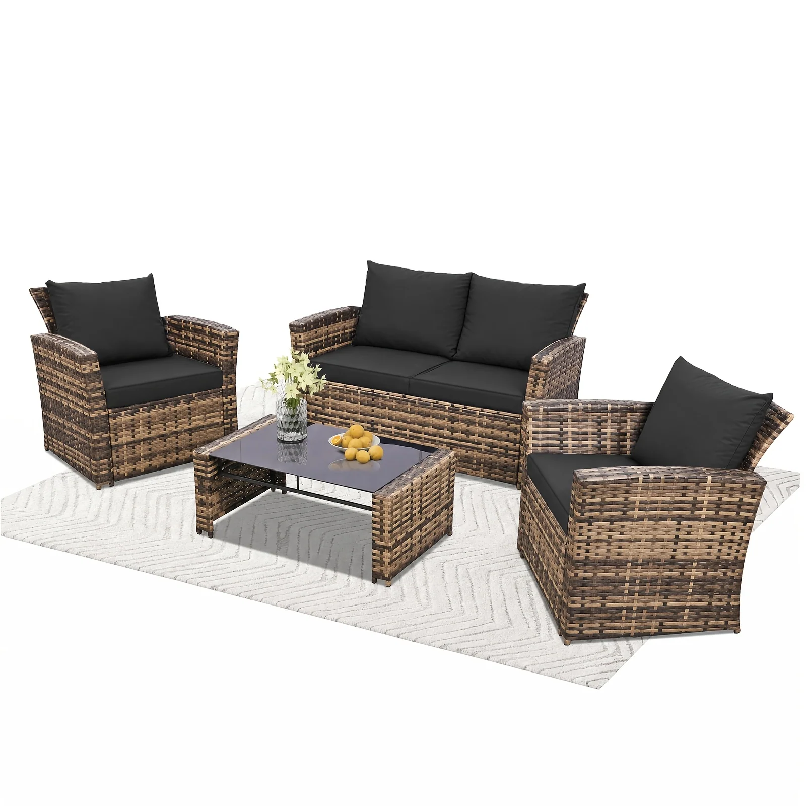 4-piece deep-seating outdoor wicker patio furniture set with sectional sofa, loveseat, and coffee table