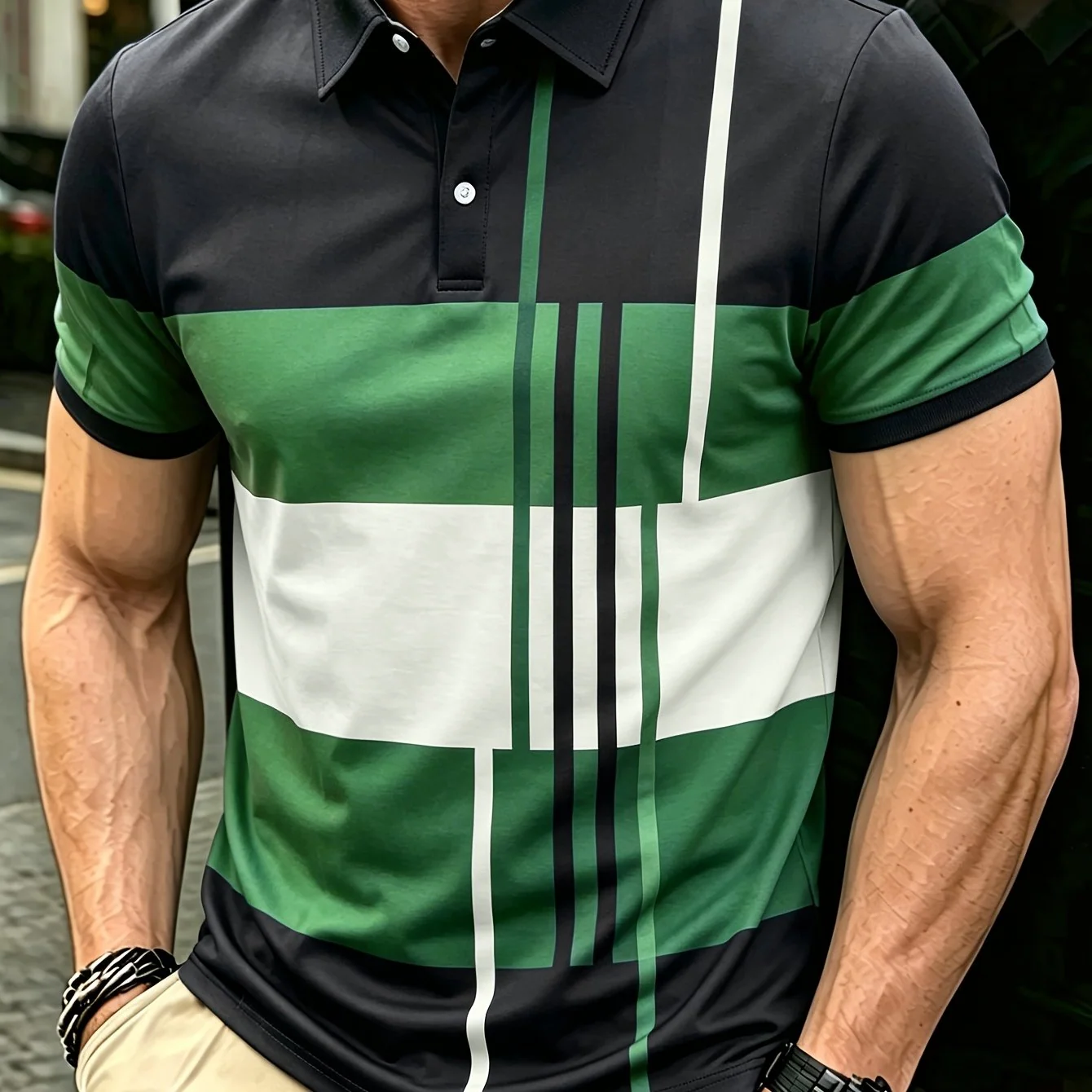 Men's Color Block Striped Polo Shirt – Short Sleeve
