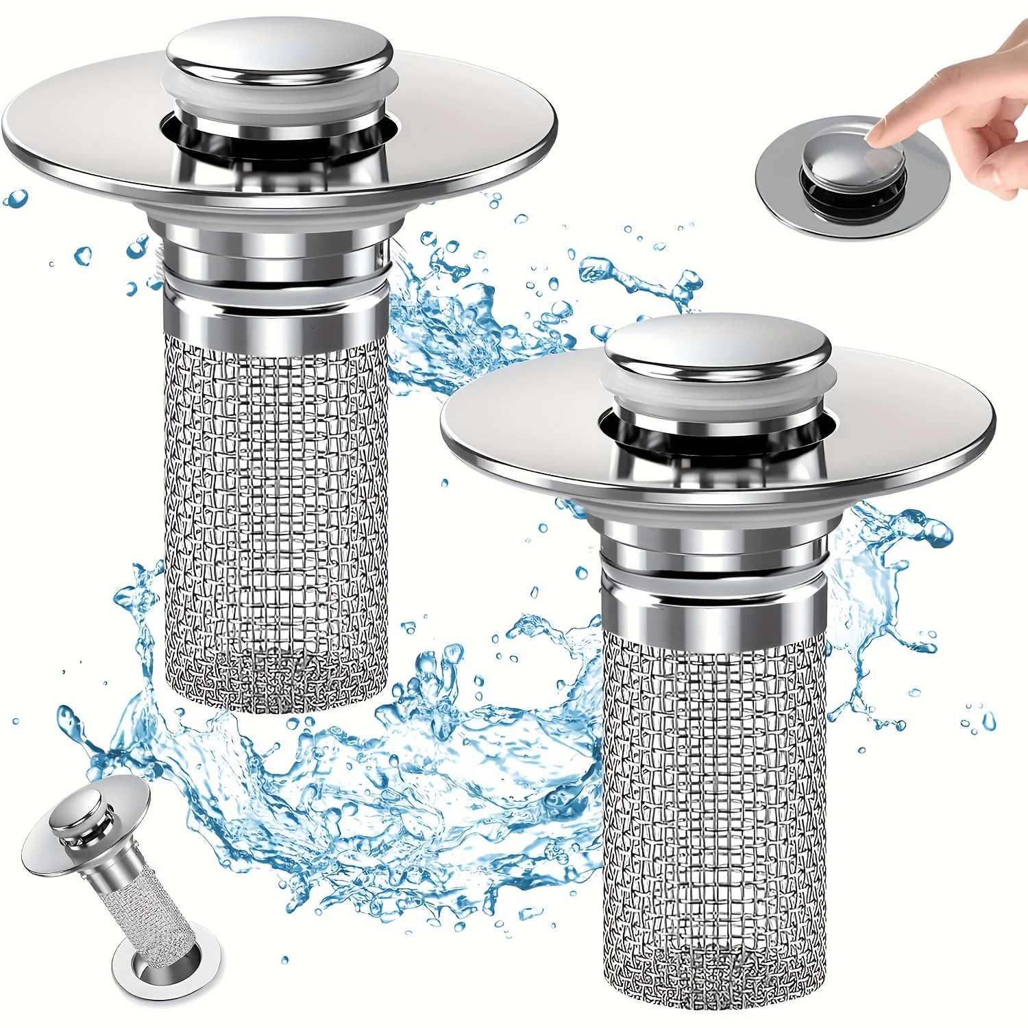2-Pack Stainless Steel Pop-Up Drain Stopper for Bathtubs, Showers, and Sinks
