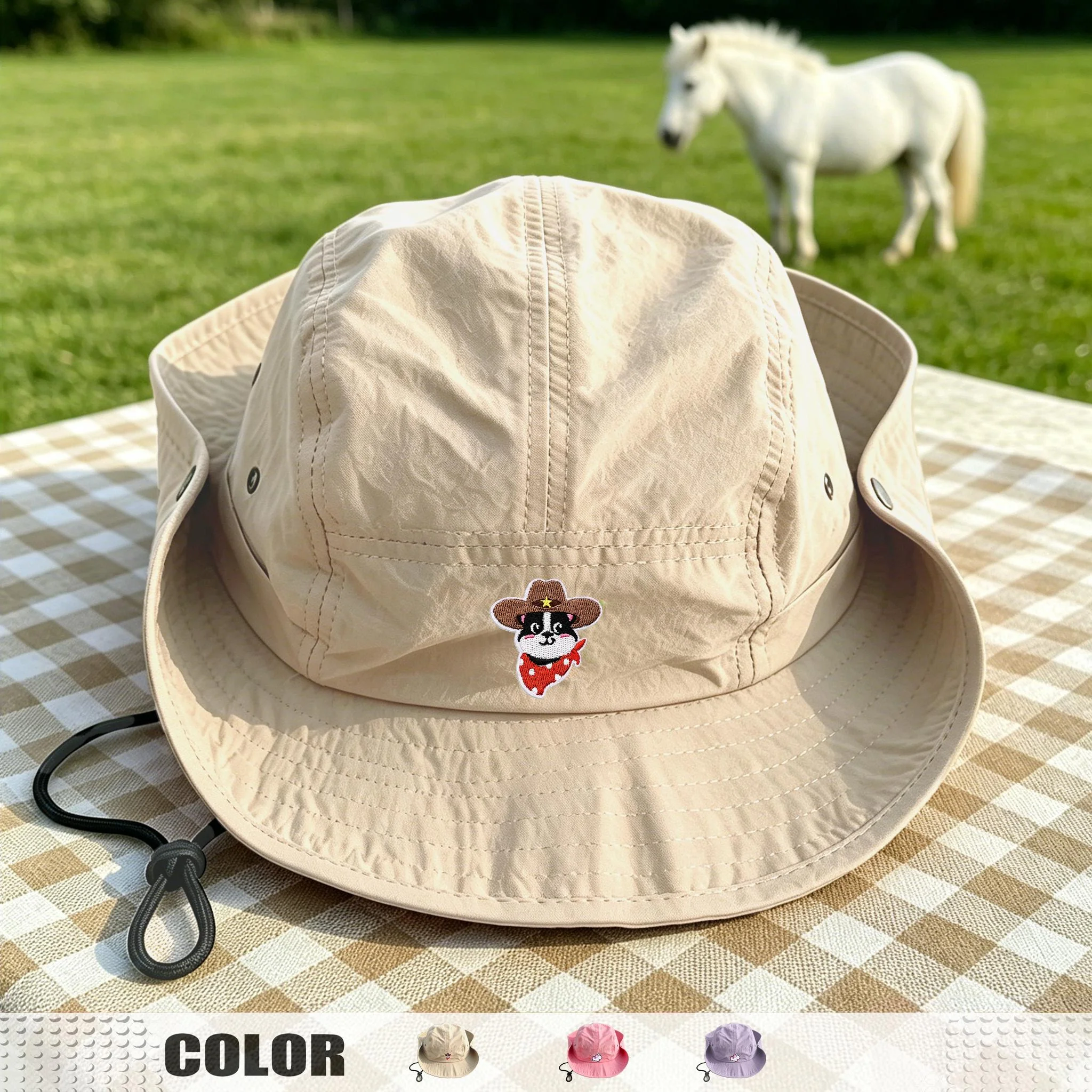Convertible western cowboy hat for kids with horse embroidery