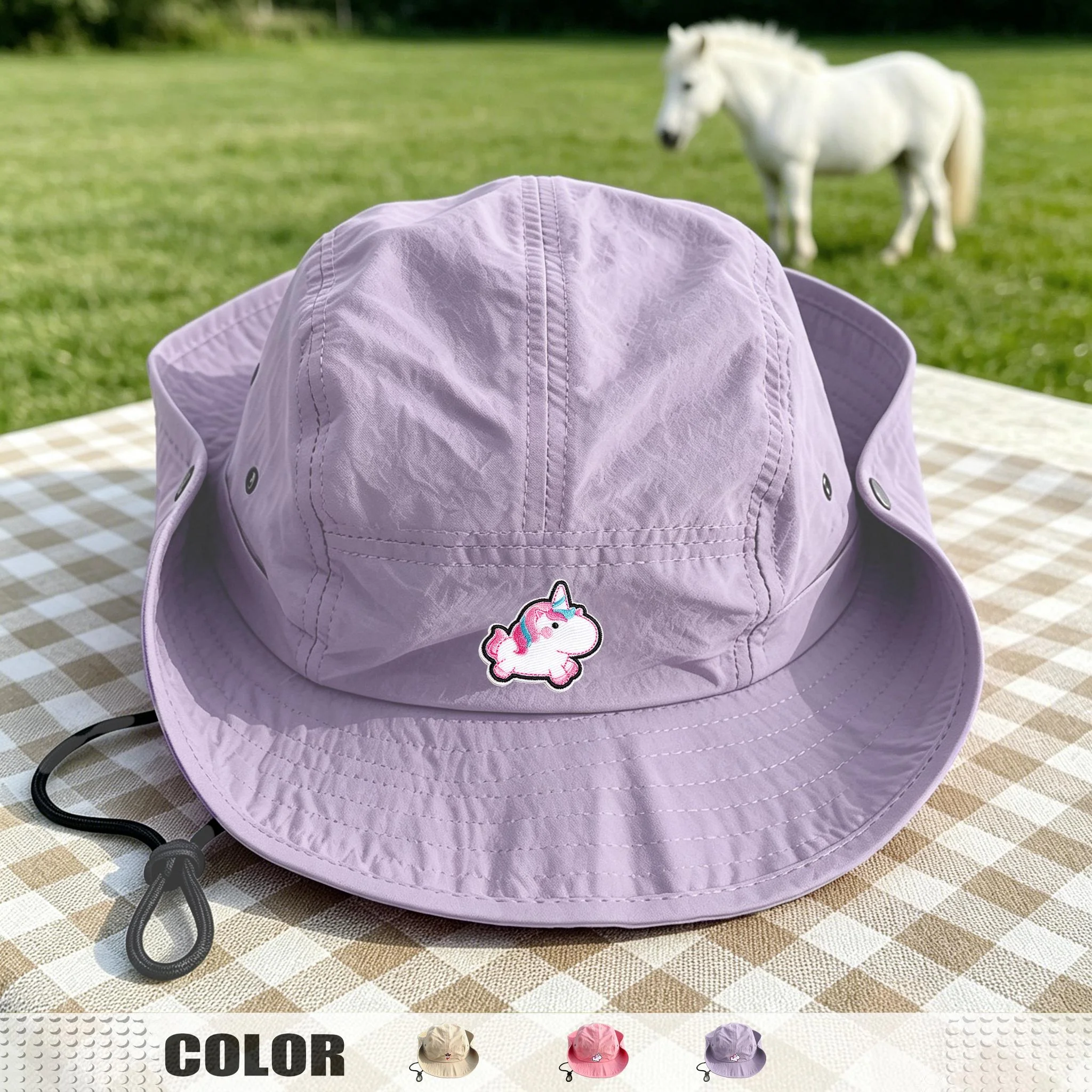 Convertible western cowboy hat for kids with horse embroidery