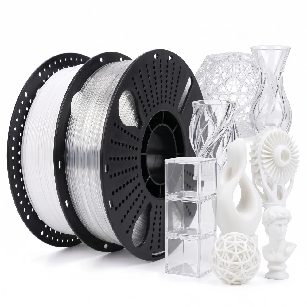 White Transparent PETG 3D Printer Filament 1.75mm – 2 kg (2 Spools, 1 kg each)