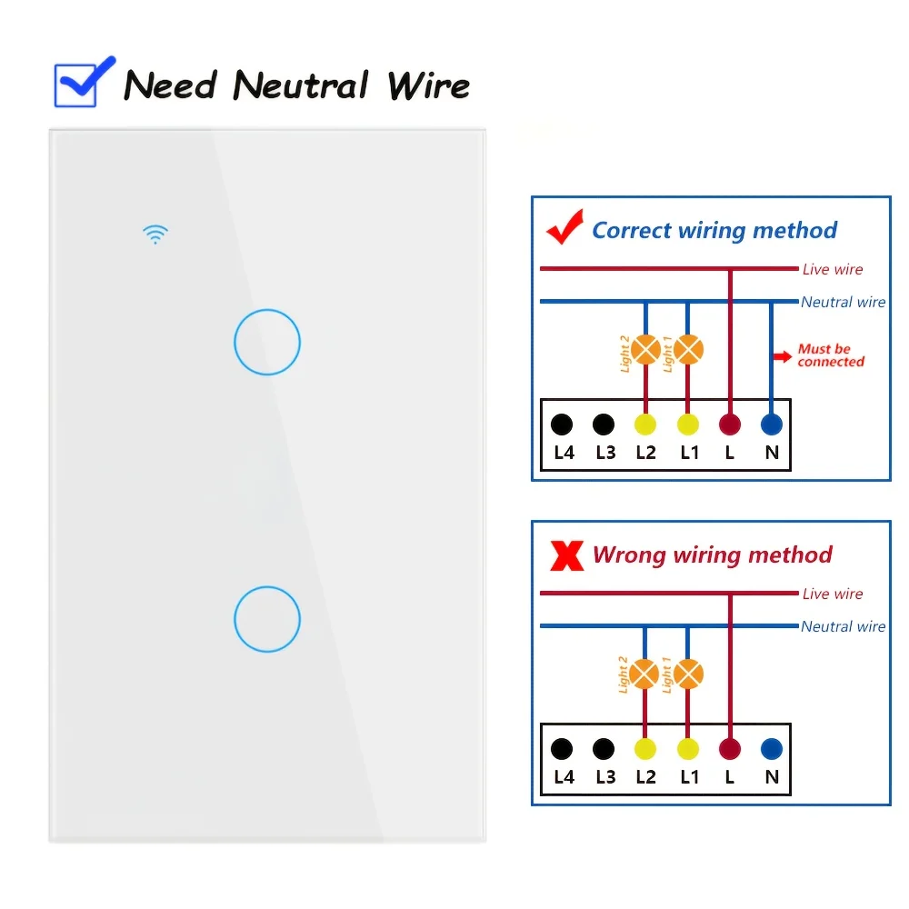Smart Touch Light Switch with Glass Panel, White