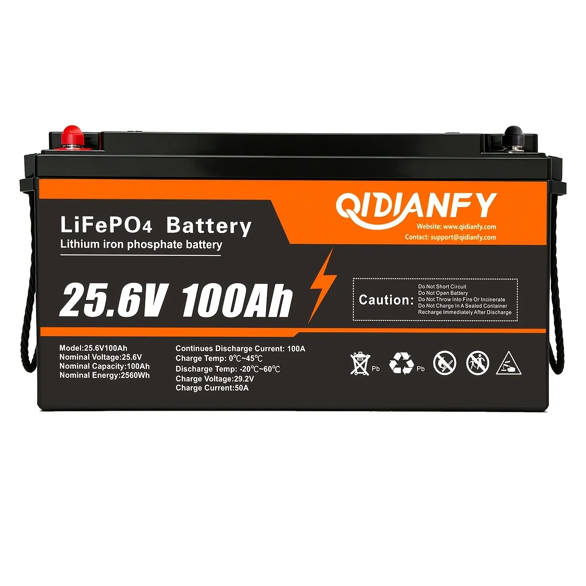 25.6V 100Ah LiFePO4 deep cycle battery with built-in BMS
