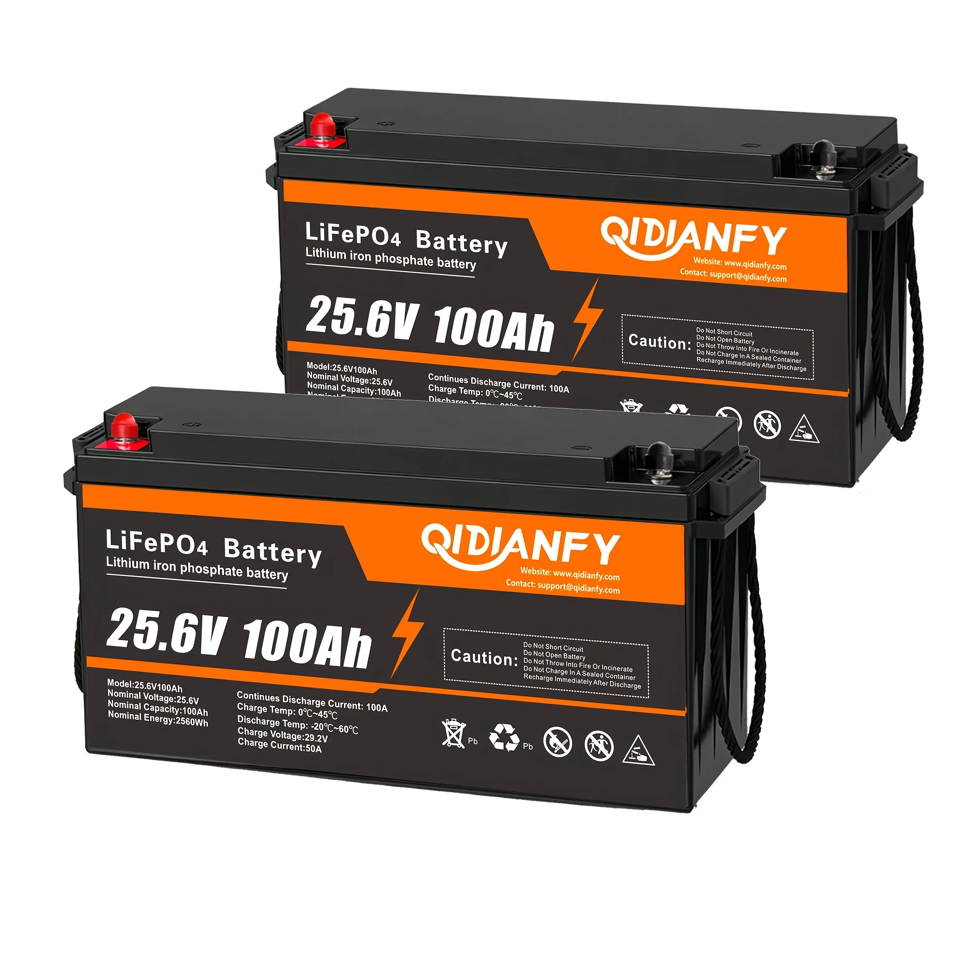 25.6V 100Ah LiFePO4 deep cycle battery with built-in BMS