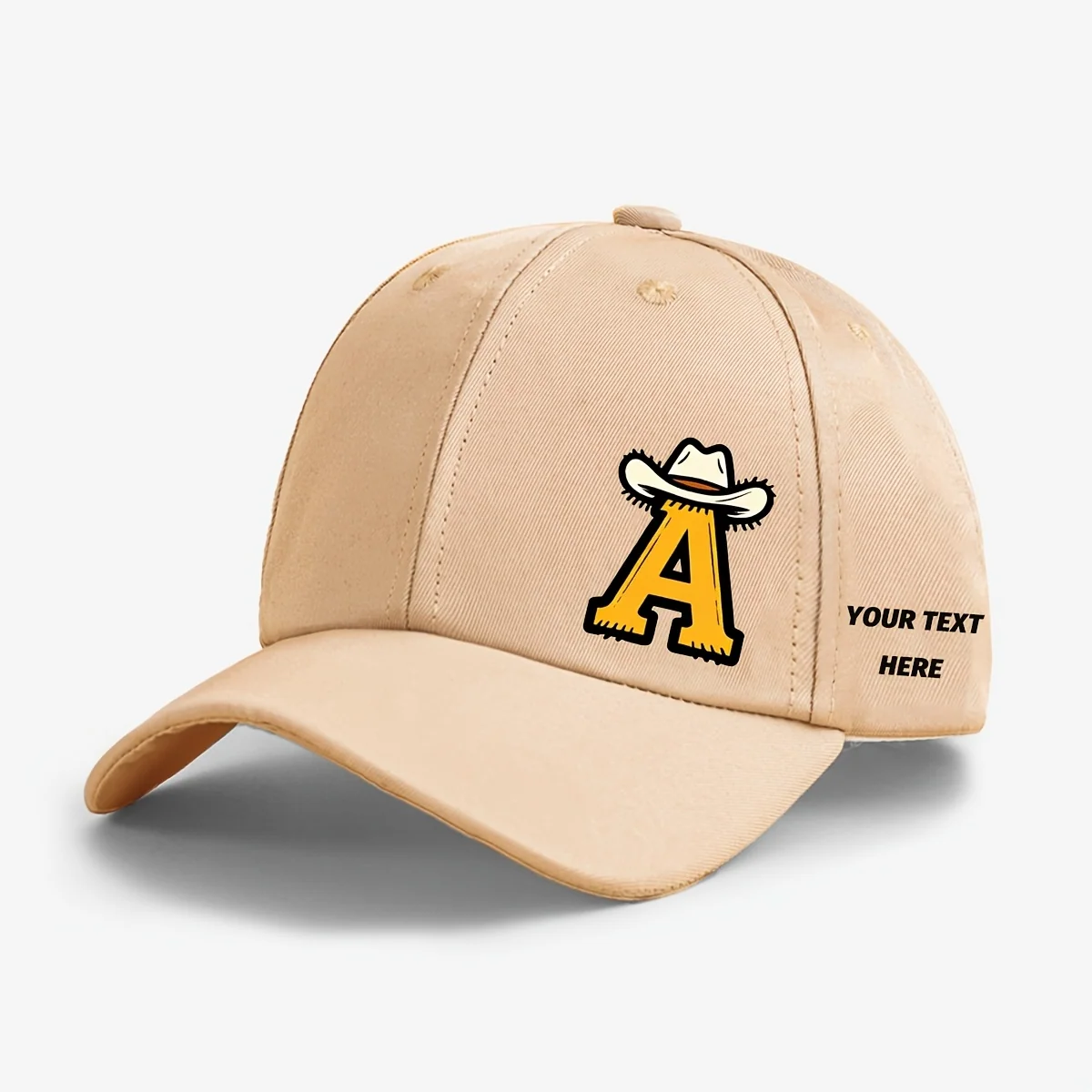 Kids Cowboy Style Baseball Cap with Custom Letter Print and Lightweight Fabric