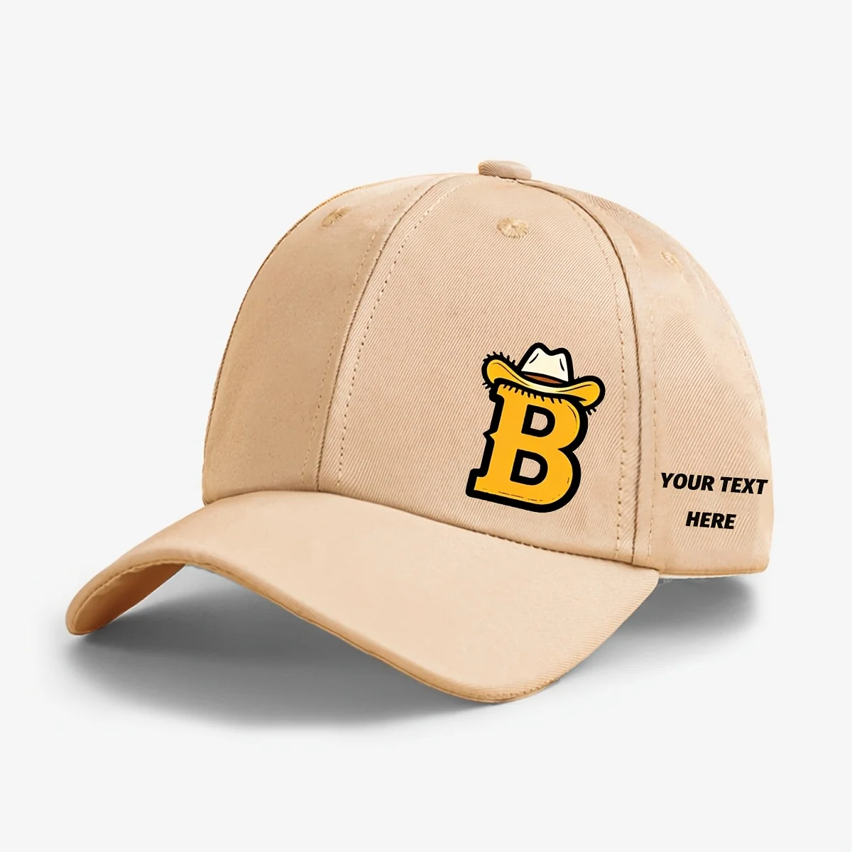 Kids Cowboy Style Baseball Cap with Custom Letter Print and Lightweight Fabric