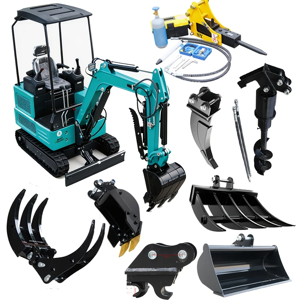 Excavator Attachment Set for 0.8-2 Ton Machines with Rotary Drill, Breaker and Buckets