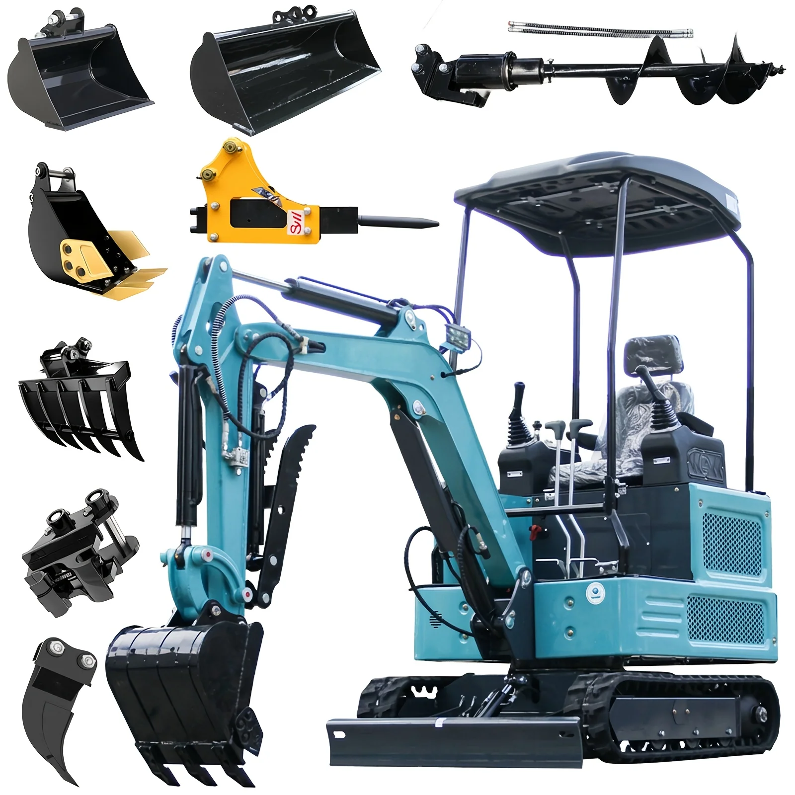 1.8-Ton Mini Crawler Excavator with Diesel Engine and 8 Attachments