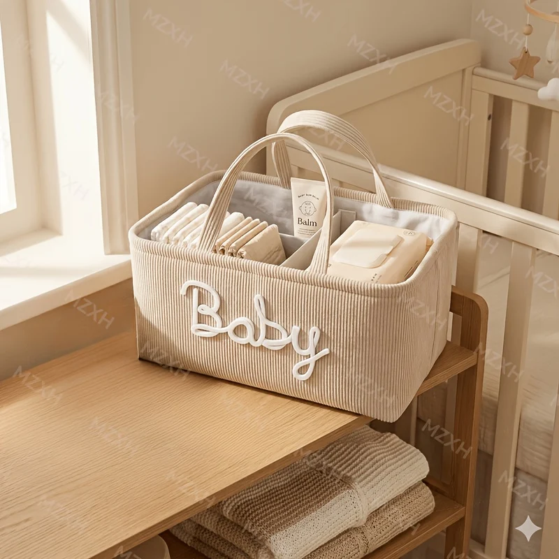 Large multi-compartment diaper organizer basket for home and travel