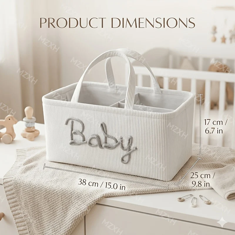 Large multi-compartment diaper organizer basket for home and travel