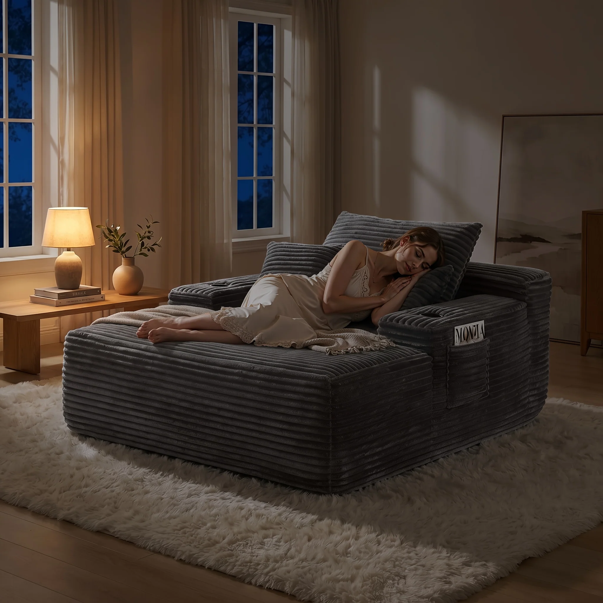 Extra-Large Convertible Chaise Lounge Sofa with High-Rebound Foldable Recliner, Pocket Spring System, High-Density Foam Padding, Cup Holder and Side Pockets