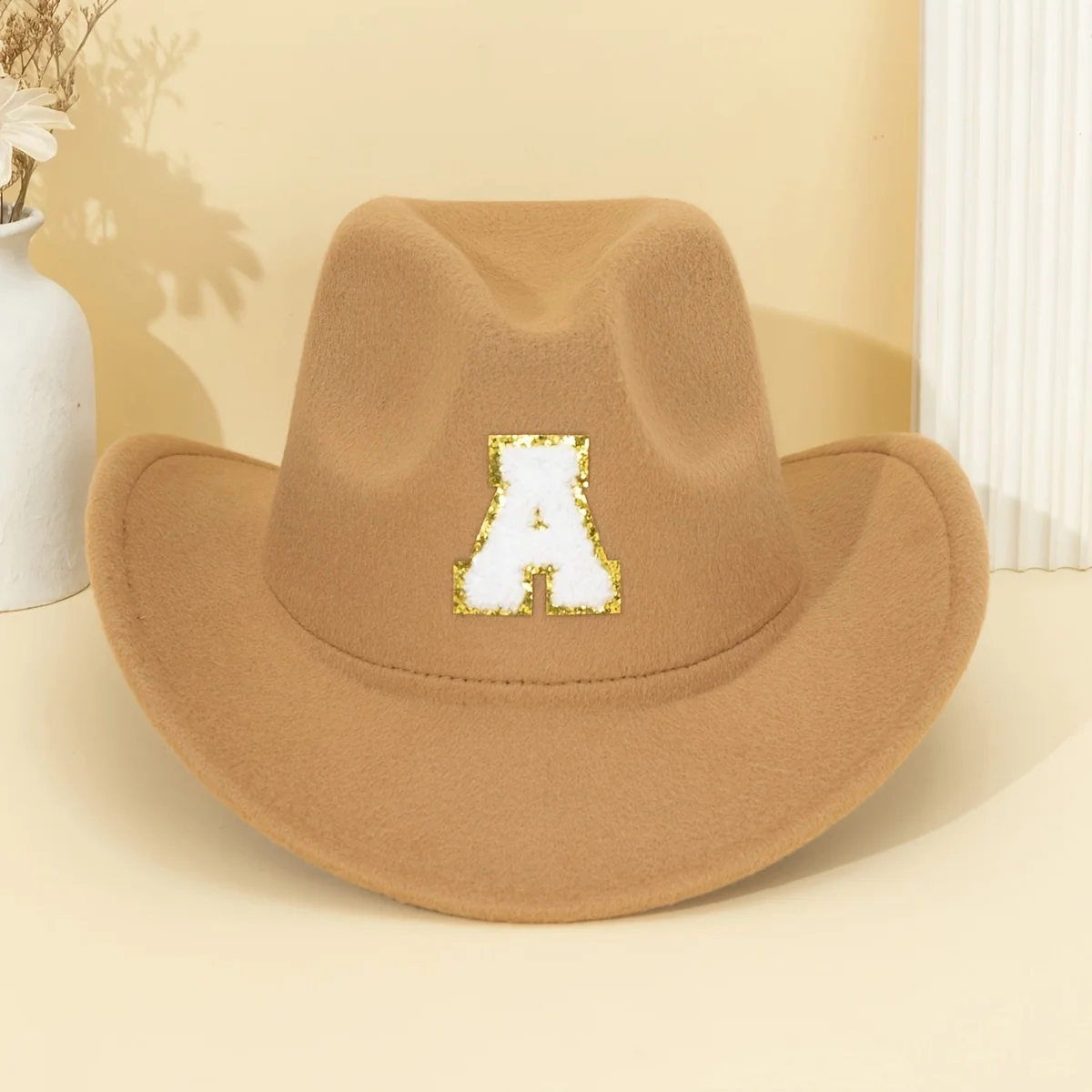 Khaki alphabet letter fedora hat