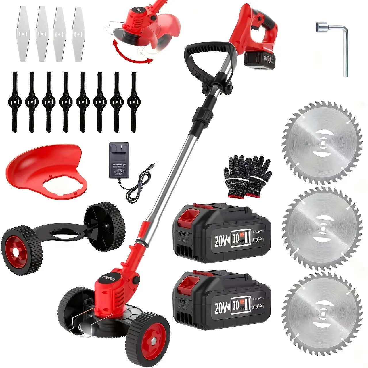 Cordless Electric Lawn Mower 3-in-1 Trimmer, Edger and Shrub Cutter with Adjustable Height