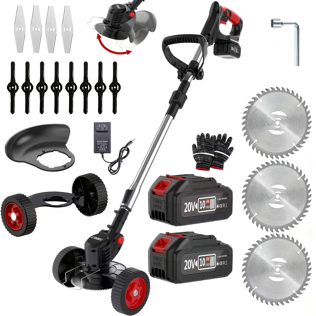 Cordless Electric Lawn Mower 3-in-1 Trimmer, Edger and Shrub Cutter with Adjustable Height
